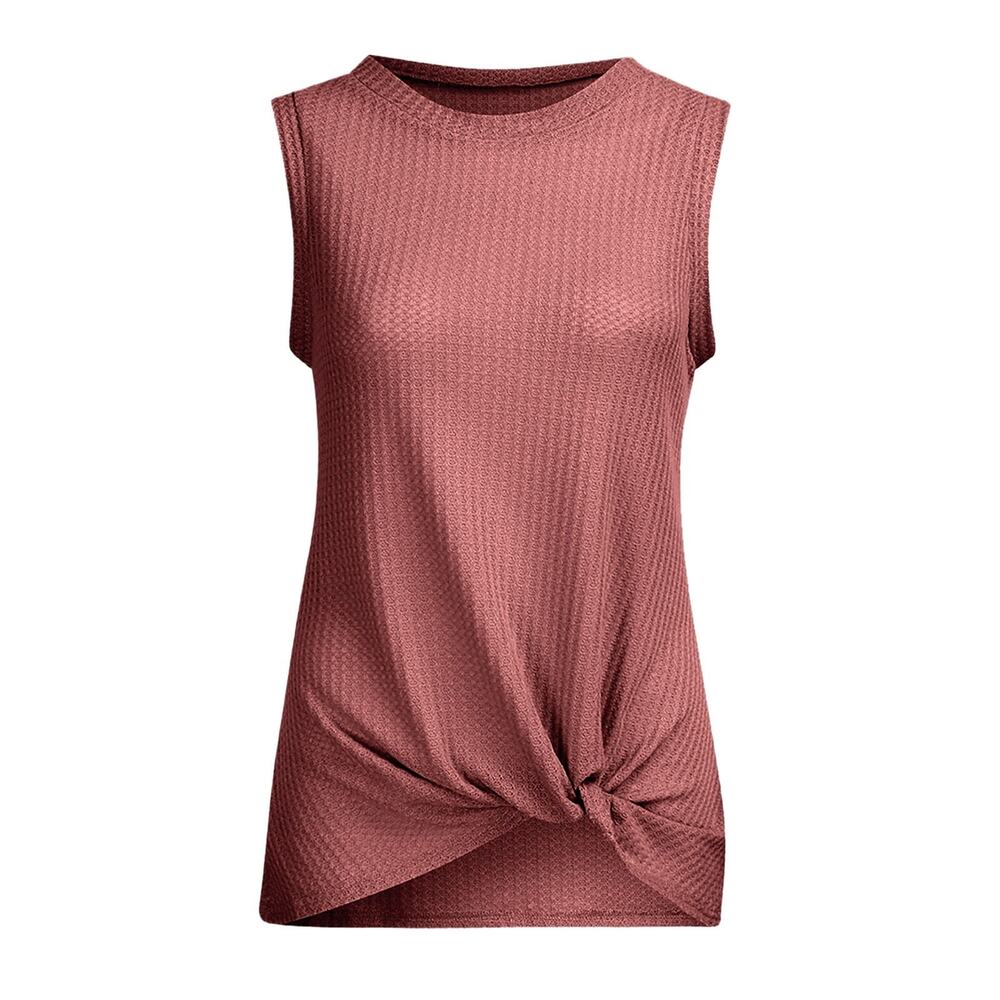 NWT SouqFone Rose Mauve Pink Waffle Knit Knot Front Tank Top Women's Size Small
